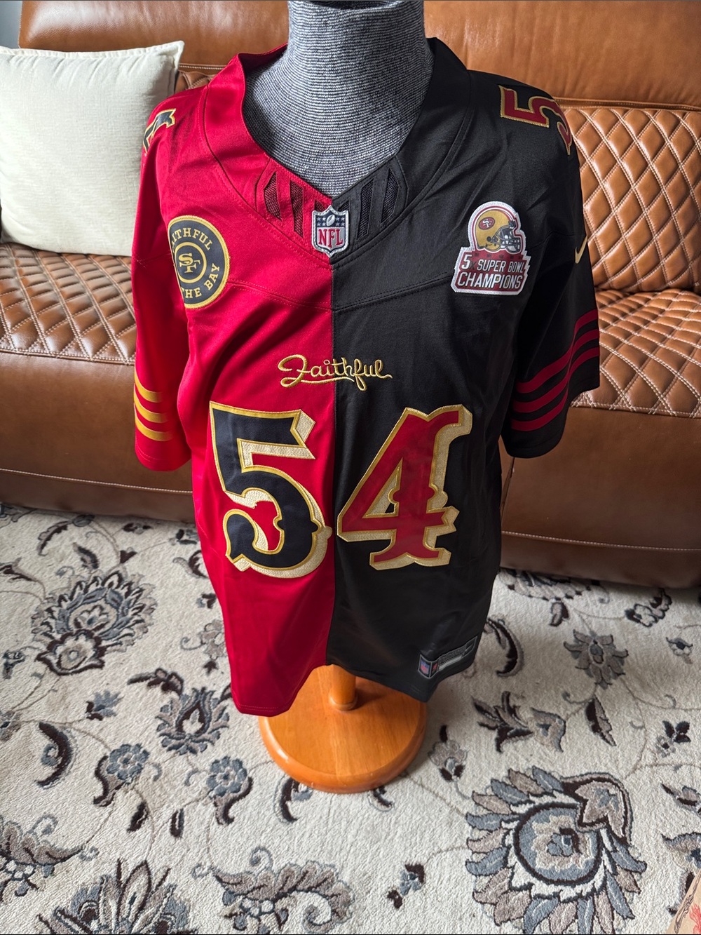 Faithfull the Brand Red & Black Kids Football Jersey with #54 Patchwork